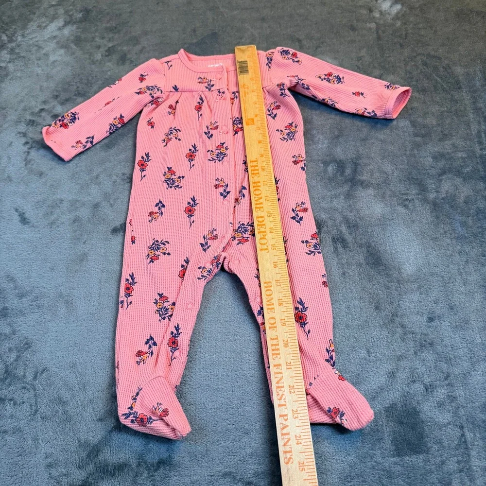 Carters Floral Waffle Knit Footed Sleeper Baby 9 Months Pink Snap Front Pajamas